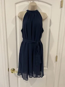 Missufe XL Navy Blue Halter Chiffon Belt Tie Party Dress Sleeveless Lined - Picture 1 of 20