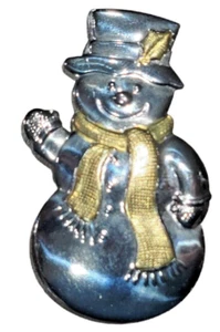 90er Punze Weihnachten Schneemann Silber & Gold Ton Metall Pin Brosche 2 1/4" - Bild 1 von 7