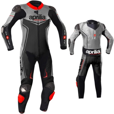 Aprilia Motard Hommes Combinaisons de moto Balade Armure Véritable Cuir Courses - Photo 1/4