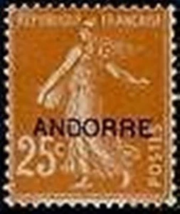 ANDORRE FRANCAIS STAMP TIMBRE 9 " SEMEUSE FOND PLEIN 25c JAUNE BRUN " NEUF x TB - Imagen 1 de 1