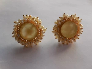 Citrine Stud Earring, Pearl Beads Chandelier Earring, Gold Plated Earing Jewelry - Picture 1 of 4