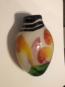 Large Heavy Glass Abstract Pink Yellow Orange Flower Petal Vase 14” - Picture 1 of 6