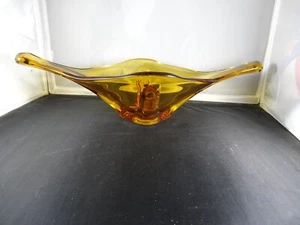 Viking Golden Amber Epic Stretched Glass Oval Console Bowl MCM 17” Elongated - Picture 1 of 4