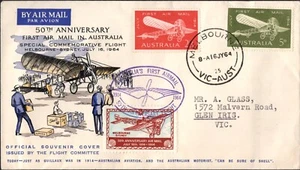 Australia 1964 50 aniversario vuelo conjunto de 2 cubiertas dirigidas, caché, GC - Imagen 1 de 1