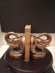 Vintage MCM Metallguss Elefantenkopf Buchstützen Glücksrüssel nach oben. Süß - Bild 1 von 11