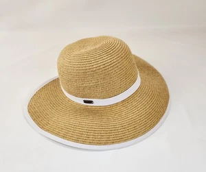 Women’s Sun ‘N’ Sand Headwear Tan/White Straw Beach hat  - Picture 1 of 11