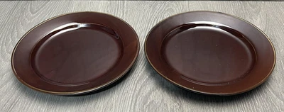 Juego de 2 platos de ensalada de gres marrón vintage con adornos dorados hechos en Japón MCM Foto 1 de 4