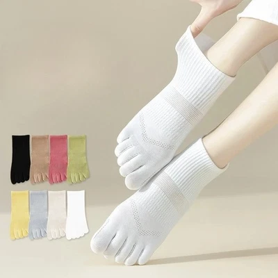 8 Pairs Women Cotton Mesh Summer Toe Socks Sports Anti-slip Low Cut Ankle Socks - Image 1 of 4