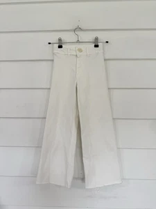Zara Girls 10 Marine Jeans White Adjus Waistband High Rise Wide Leg Raw Hem y428 - Picture 1 of 17