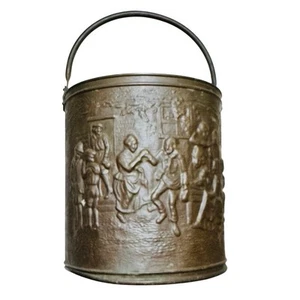 "Cesta de troncos vintage Peerage England grande de 13"" de latón martillado colonial MCM" - Imagen 1 de 13