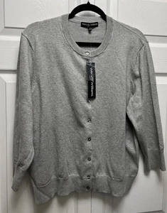 WENDY WILLIAMS Damen grau Button Down Cardigan Pullover 3/4 Ärmel Stretch 1X - Bild 1 von 7