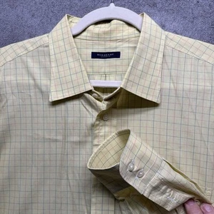 Burberry London Dress Shirt Mens 18L Butter Yellow Check Plaid Button Up - Picture 1 of 9