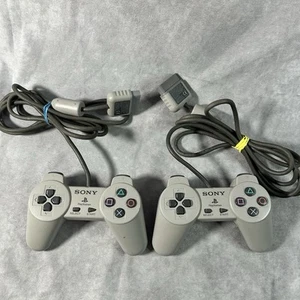 Two Sony PlayStation PS1 Official OEM Gray Controller SCPH-1080 Tested Working! - Picture 1 of 5