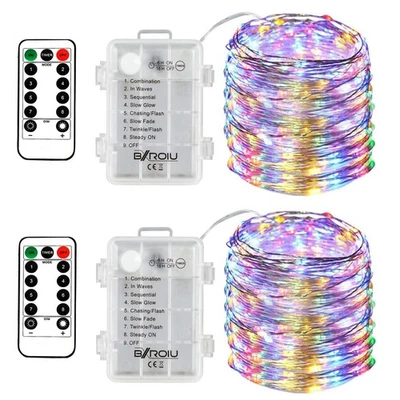 BXROIU 2 x 50 LEDs Stringa Luci a Batteria Catene Luminose Filo d Argento 5M - Immagine 1 di 4