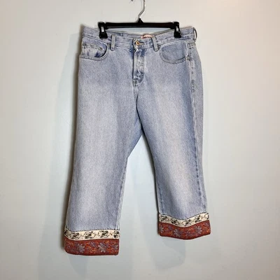 Pantalones de mezclilla London para mujer capri florales dragón bordado dobladillo talla M Foto 1 de 4