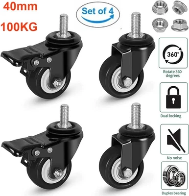 4x Lenkrollen 40mm mit Bremse Robuste Rollen Transportrollen Möbelrollen Schwarz - Bild 1 von 4