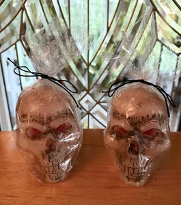 2 Bleeding Red Wax Halloween Skull Candles - Picture 1 of 3