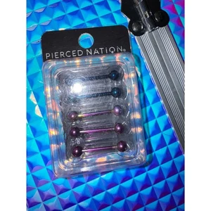 Pierced Nation Tongue Rings Set - Blue Purple Iridescent Body Jewelry - Picture 1 of 6