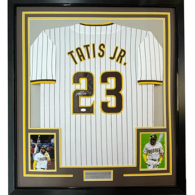 FRAMED Autographed/Signed FERNANDO TATIS JR 33x42 Baseball Jersey JSA COA - Image 1 of 2