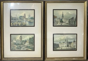 Vintage Hand Colored Lithographs European Cityscapes Set Of 2 - Picture 1 of 12