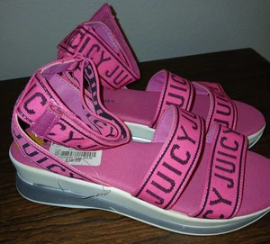 JUICY COUTURE Impulse Wedge Sandals Size 8 Bright Pin W/ Juicy Strap Ankle - Picture 1 of 4