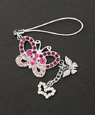 Cell Phone Charm Silver Dangle Crystal Butterfly Free Shipping Christmas Gift - Image 1 of 4
