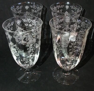 Lot of 4 Vtg Elegant Depression Glass Fostoria Navarre Water Goblets 1936-82 - Foto 1 di 9