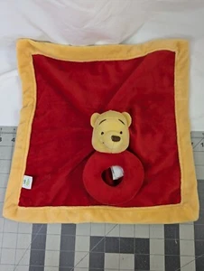 Disney Baby Winnie the Pooh Lovey Rattle Plush Red Gold Security Blanket Stuffed - Picture 1 of 8
