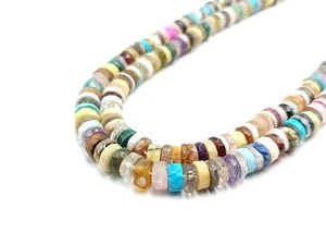 Mixed Gemstone Faceted Heishi Tyre Beads 16" Strand for Jewelry Craft - Picture 1 of 7
