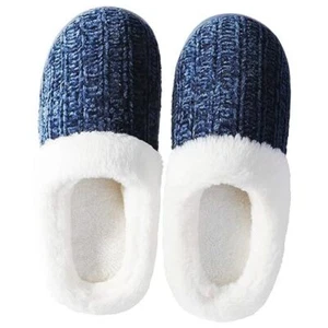  Slippers for Women Memory Foam Fuzzy House Slippers Bedroom Non 10 Dark Blue - Picture 1 of 6