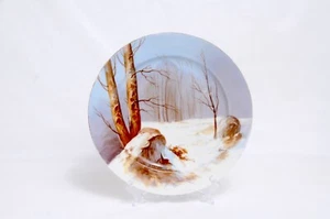 Coronet Limoges Plate Artist Signed Rene' Winter Snow Barren Trees France - Picture 1 of 2