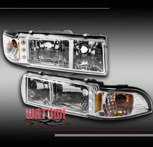 91-96 CHEVY CAPRICE/94+ IMPALA LED CRYSTAL HEADLIGHT LAMP W/CORNER SIGNAL CHROME - Bild 1 von 4