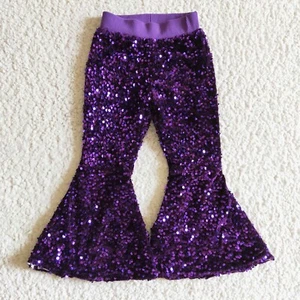 Girls Sequin Bell Bottoms Flares Pants Soft - Picture 1 of 14
