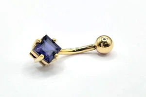 14K Gold Diamond Shape Belly Button Ring, 14G Navel Piercing Size 10mm - Picture 1 of 12