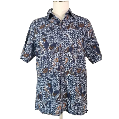 Tasso Elba Island shirt men's medium blue paisley short sleeve preppy retro - Image 1 of 4