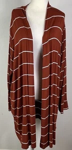 Lands End Open Jersey Cardigan Women 1X Striped Burnt Orange Pockets Boho Light - Picture 1 of 11