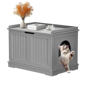 Cat Litter Box Cover Enclosure Hidden Litter Box Cat House Home Decor Gray - Picture 1 of 24