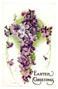 1909 Saludos de Pascua Cruz de Flores y Hojas Púrpura, Postal en relieve - Imagen 1 de 4