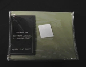 Egyptian Cotton Sage Green Queen Flat Sheet 275 Thread Count NOS - Picture 1 of 4
