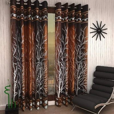 Cortinas de ventana con ojales de panel de árbol marrón de 2 piezas 5 7 9 pies Foto 1 de 4