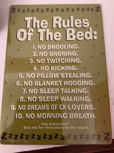 The Rules Of The Bed Funny Novelty Tin Sign Room Decoration Free Shipping - Imagen 1 de 2