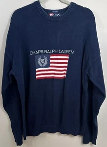 Suéter CHAPS RALPH LAUREN Para Hombres Extra Grande Azul Bandera de EE. UU. Tejido a Mano Pullover Y2K - Imagen 1 de 7