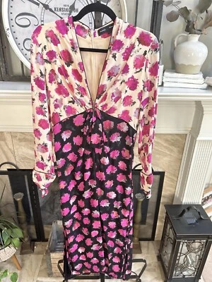 NEW $1650 PROENZA SCHOULER knot front floral silk crepe midi dress multicolor 4 Foto 1 de 4