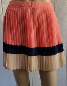 Forever 21 Women Skirt Coral Navy Nude Pleated Regular Skater Mini Fit size S - Picture 1 of 11