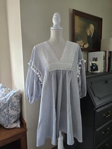 Unbranded Womens Size Large Cotton Boho Stripwd Baby Doll Dress - Picture 1 of 8