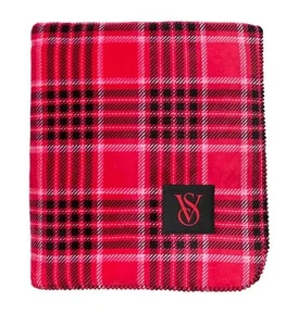 Victoria's Secret Genuine Plush Sherpa Cozy Fleece Throw Blanket Red Plaid NEW - Picture 1 of 23