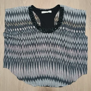 GRAHAM & SPENCER Sheer Silk Ikat Zigzag Kaftan Sequin Collar Resort Top S - Picture 1 of 7