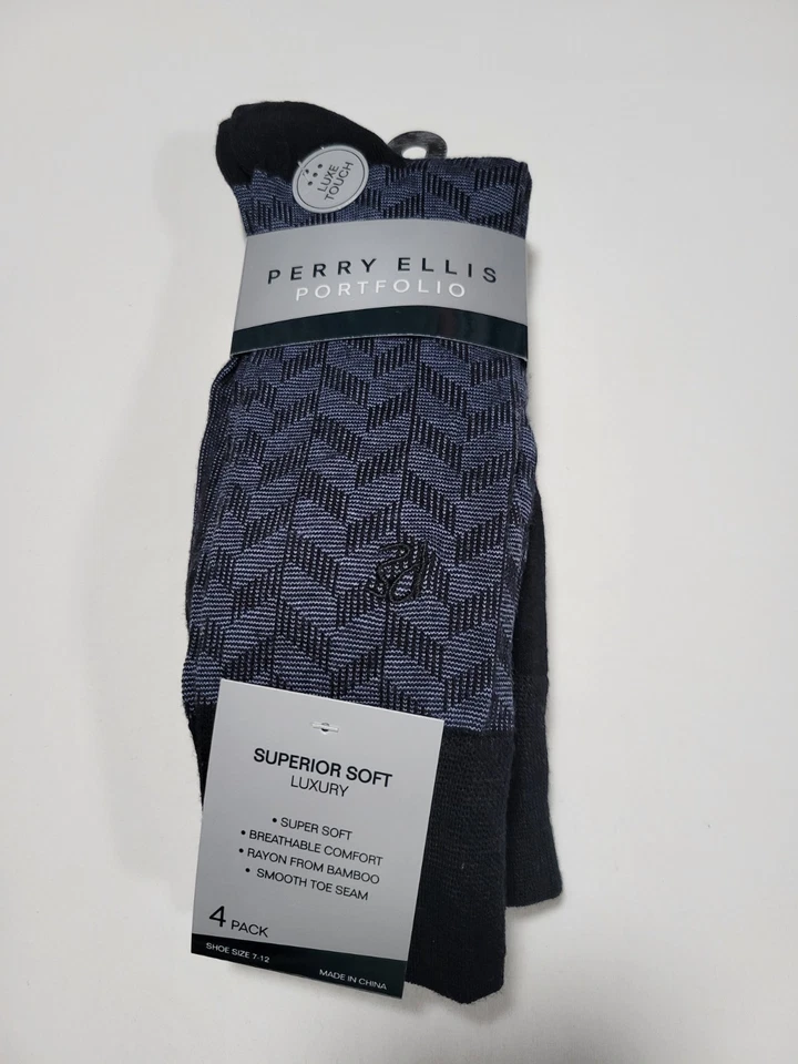 Calcetines de vestir Perry Ellis Portfolio para hombre premium polietileno - mezclados 4 pares talla 7-12 Foto 1 de 4