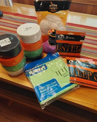 Halloween Party Bundle, tablecloths, fright tape, spider webs, crepe paper  - Image 1 of 4
