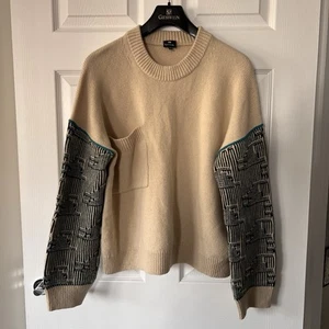 PS Paul Smith Knit Jumper Men’s Small Beige Knit Sweater Embroidered Aztec - Picture 1 of 14